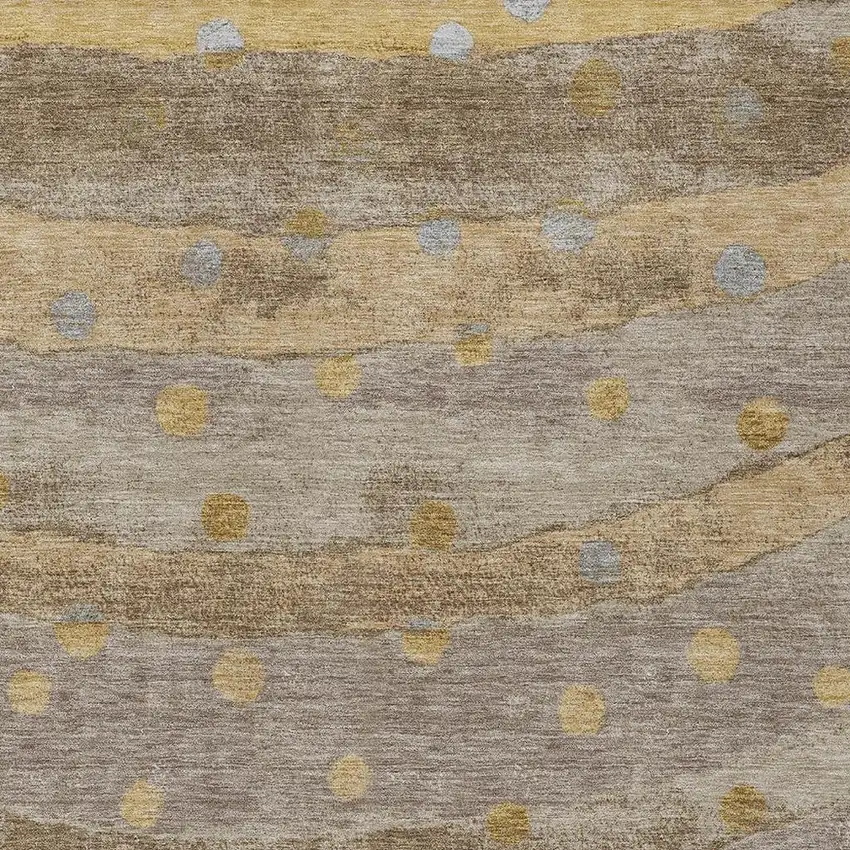 Taupe And Gold Striped Washable Indoor Outdoor Area Rug Photo 3