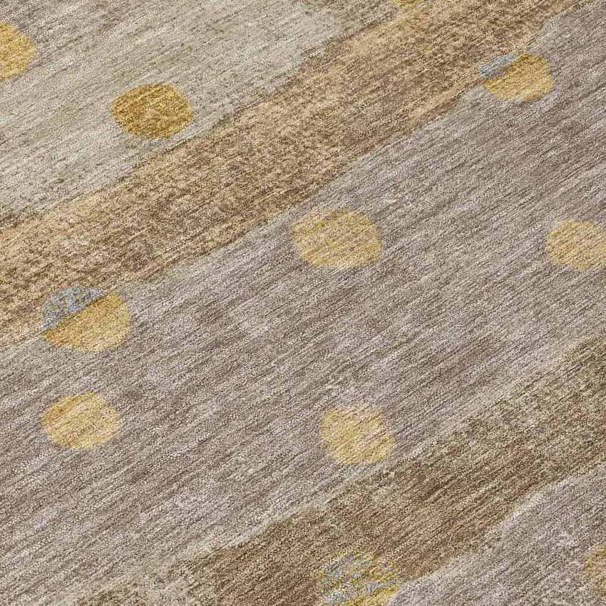 Taupe And Gold Striped Washable Indoor Outdoor Area Rug Photo 8