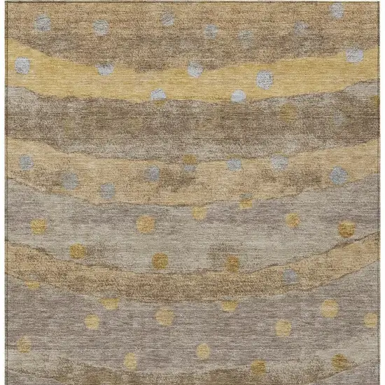 Taupe And Gold Striped Washable Indoor Outdoor Area Rug Photo 6