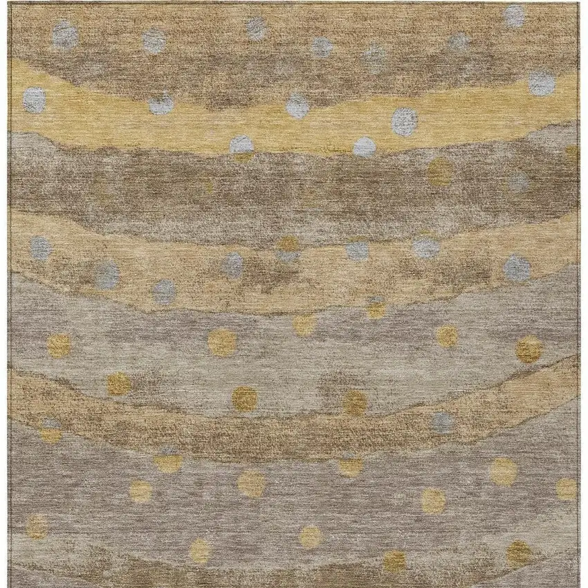 Taupe And Gold Striped Washable Indoor Outdoor Area Rug Photo 6