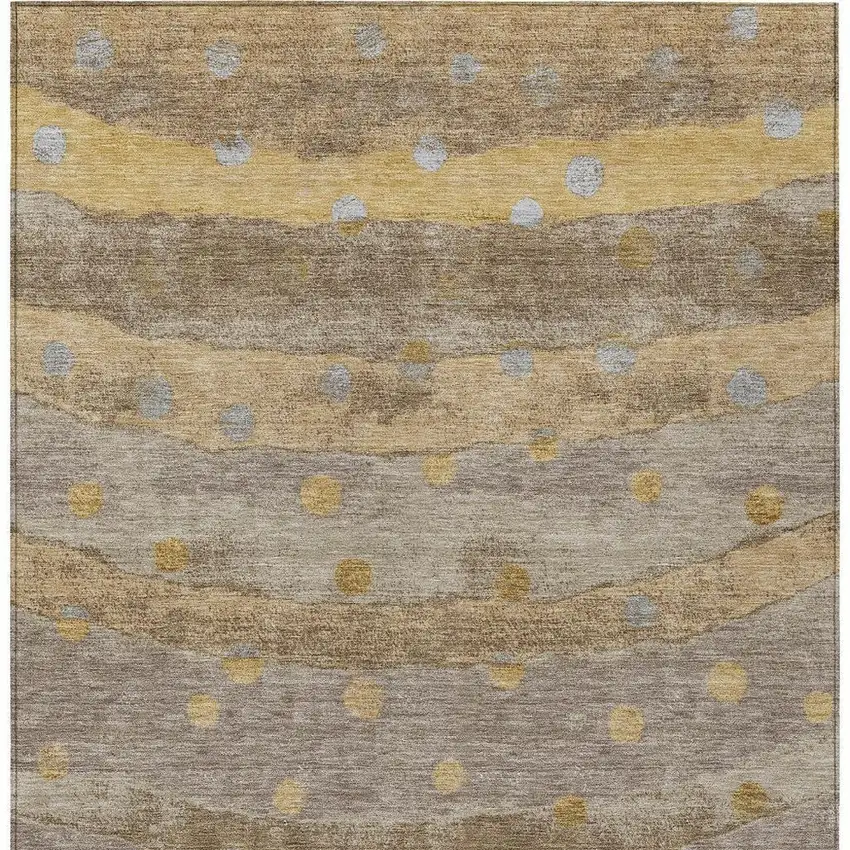 Taupe And Gold Striped Washable Indoor Outdoor Area Rug Photo 4