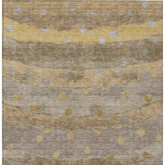 Taupe And Gold Striped Washable Indoor Outdoor Area Rug Photo 4