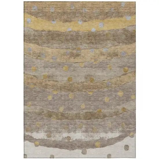 Taupe And Gold Striped Washable Indoor Outdoor Area Rug Photo 2