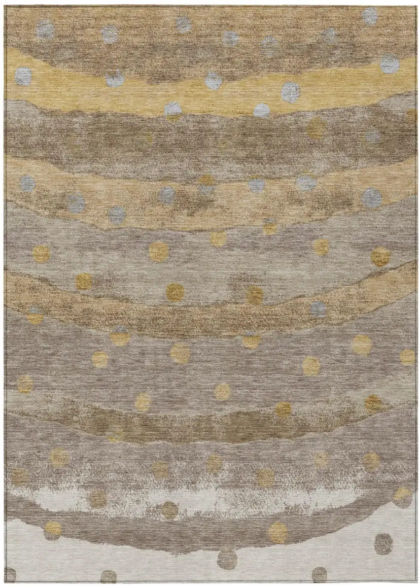 Taupe And Gold Striped Washable Indoor Outdoor Area Rug Photo 2