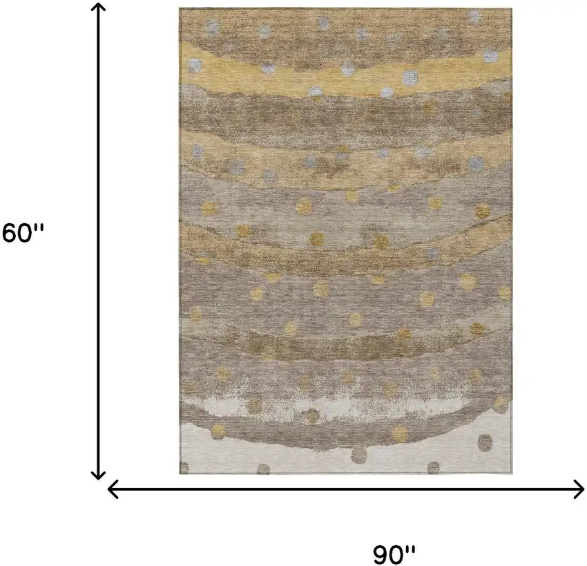 Taupe And Gold Striped Washable Indoor Outdoor Area Rug Photo 9