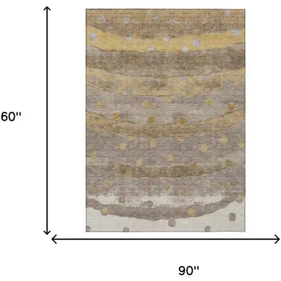 Taupe And Gold Striped Washable Indoor Outdoor Area Rug Photo 9