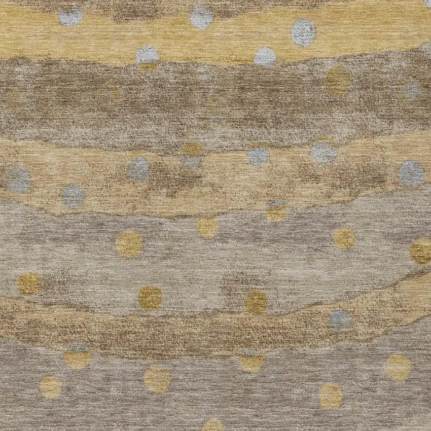 Taupe And Gold Striped Washable Indoor Outdoor Area Rug Photo 5