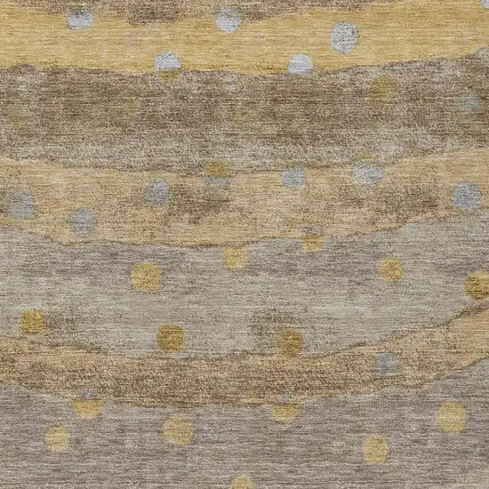 Taupe And Gold Striped Washable Indoor Outdoor Area Rug Photo 5