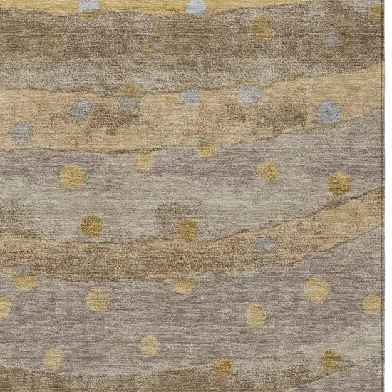 Taupe And Gold Striped Washable Indoor Outdoor Area Rug Photo 3