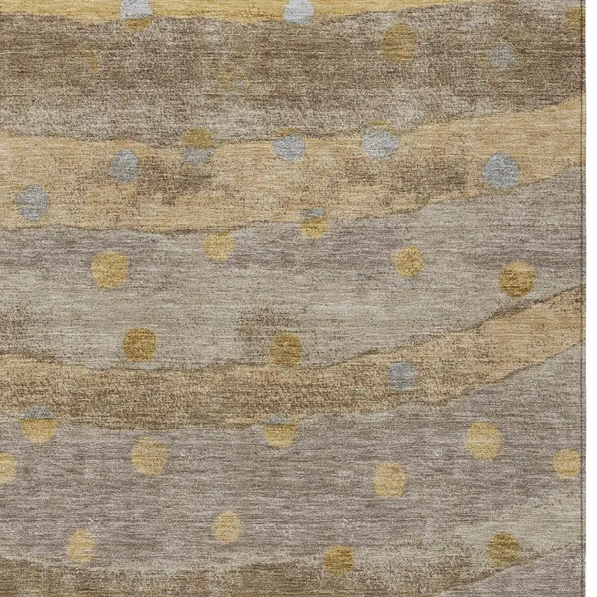 Taupe And Gold Striped Washable Indoor Outdoor Area Rug Photo 3
