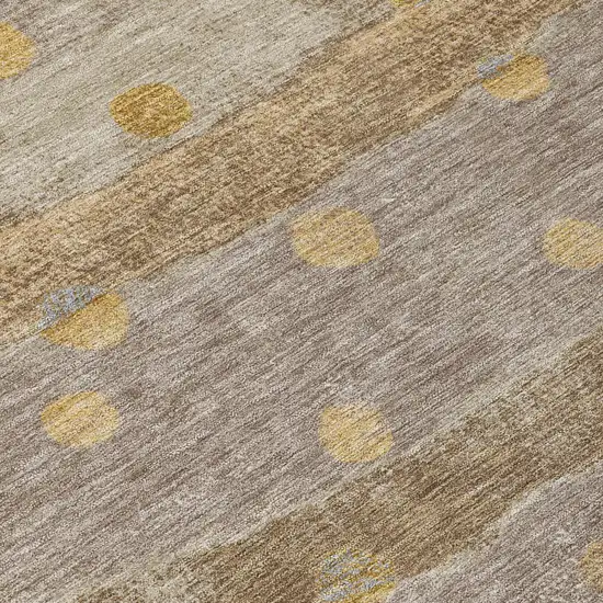 Taupe And Gold Striped Washable Indoor Outdoor Area Rug Photo 8