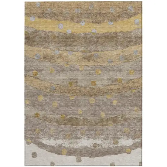 Taupe And Gold Striped Washable Indoor Outdoor Area Rug Photo 4