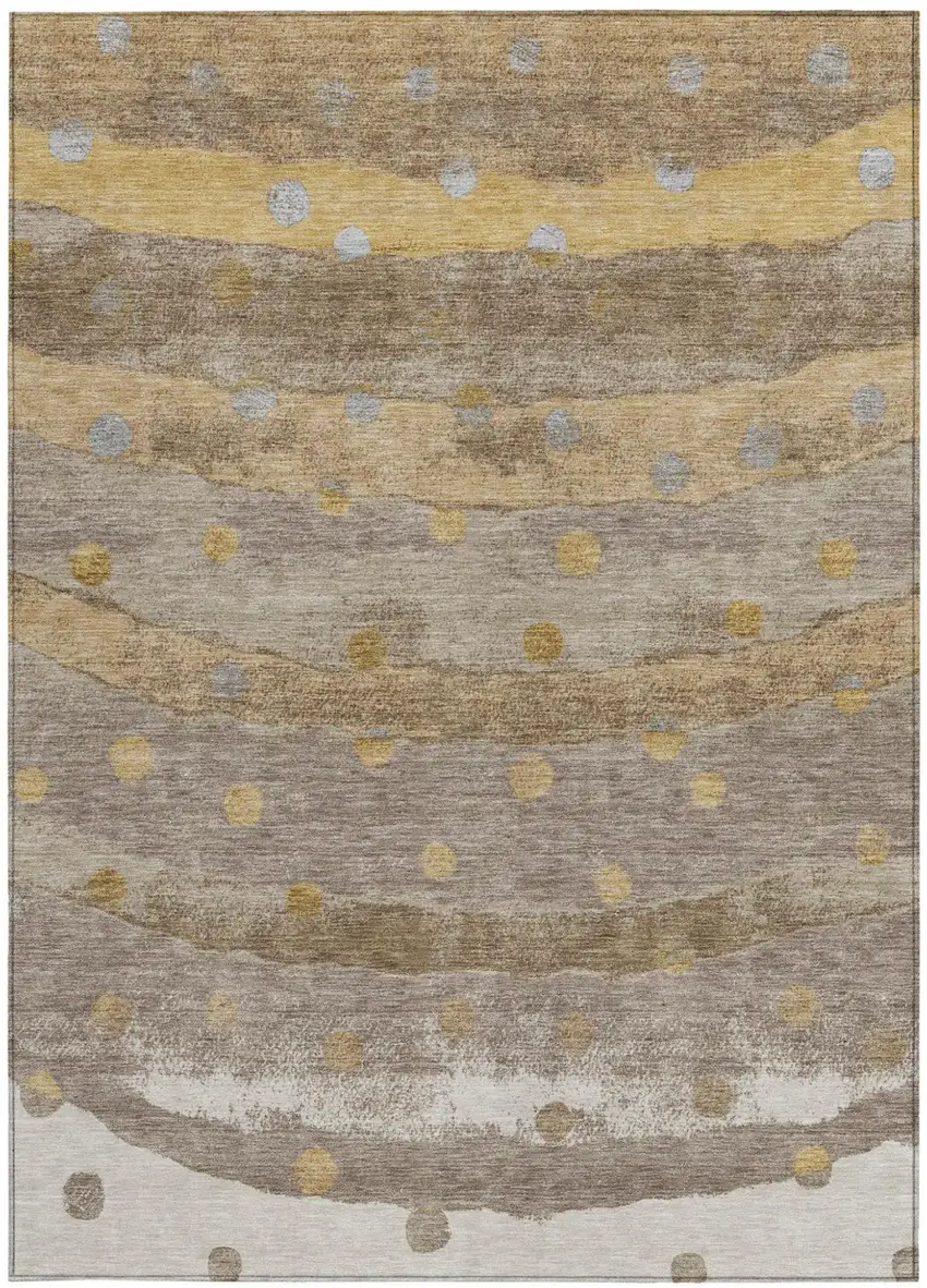 Taupe And Gold Striped Washable Indoor Outdoor Area Rug Photo 4