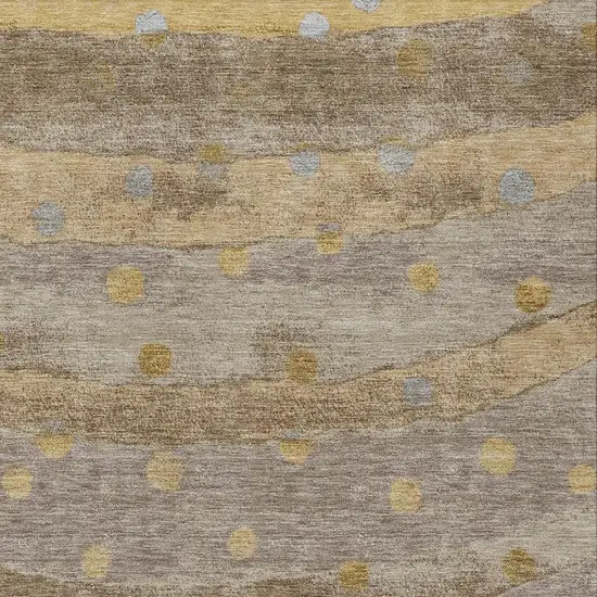 Taupe And Gold Striped Washable Indoor Outdoor Area Rug Photo 5
