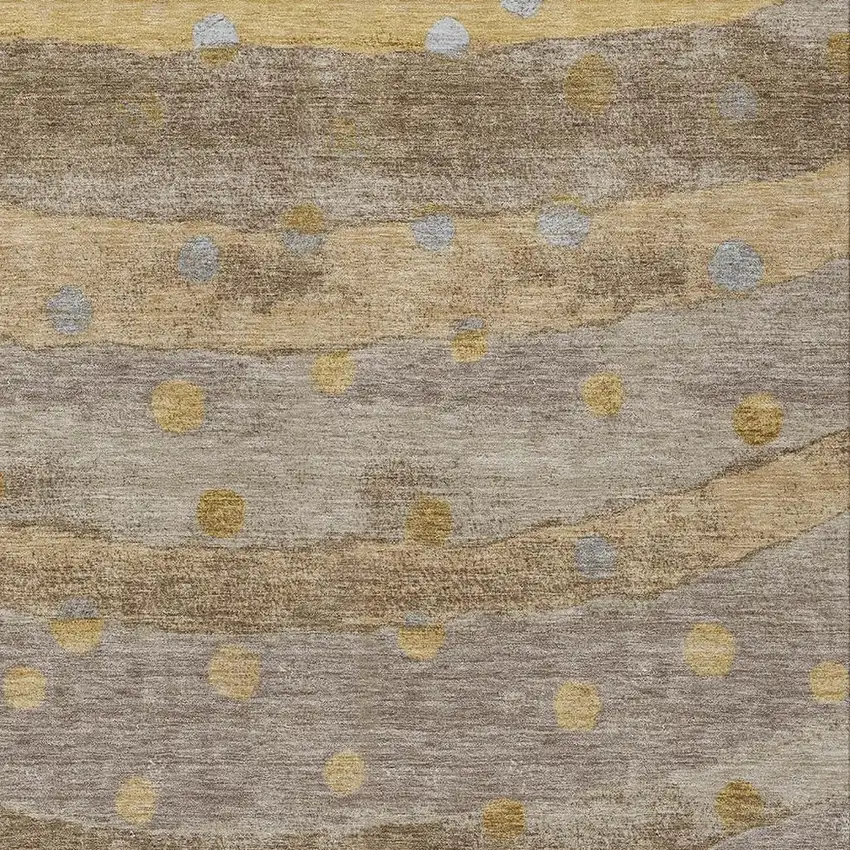 Taupe And Gold Striped Washable Indoor Outdoor Area Rug Photo 5