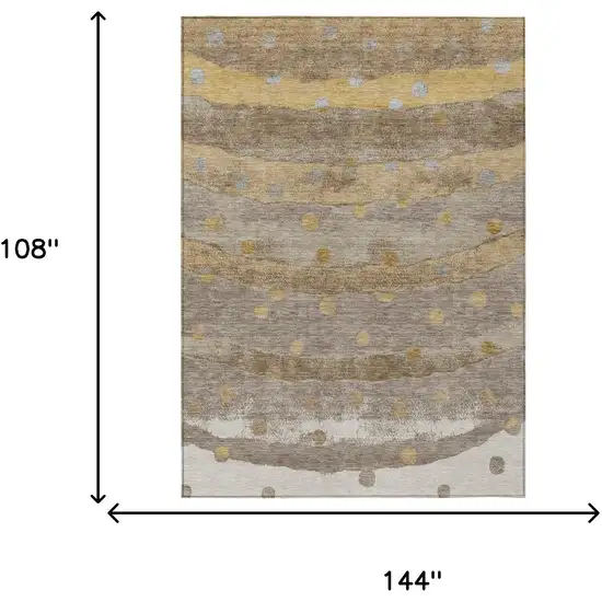 Taupe And Gold Striped Washable Indoor Outdoor Area Rug Photo 9