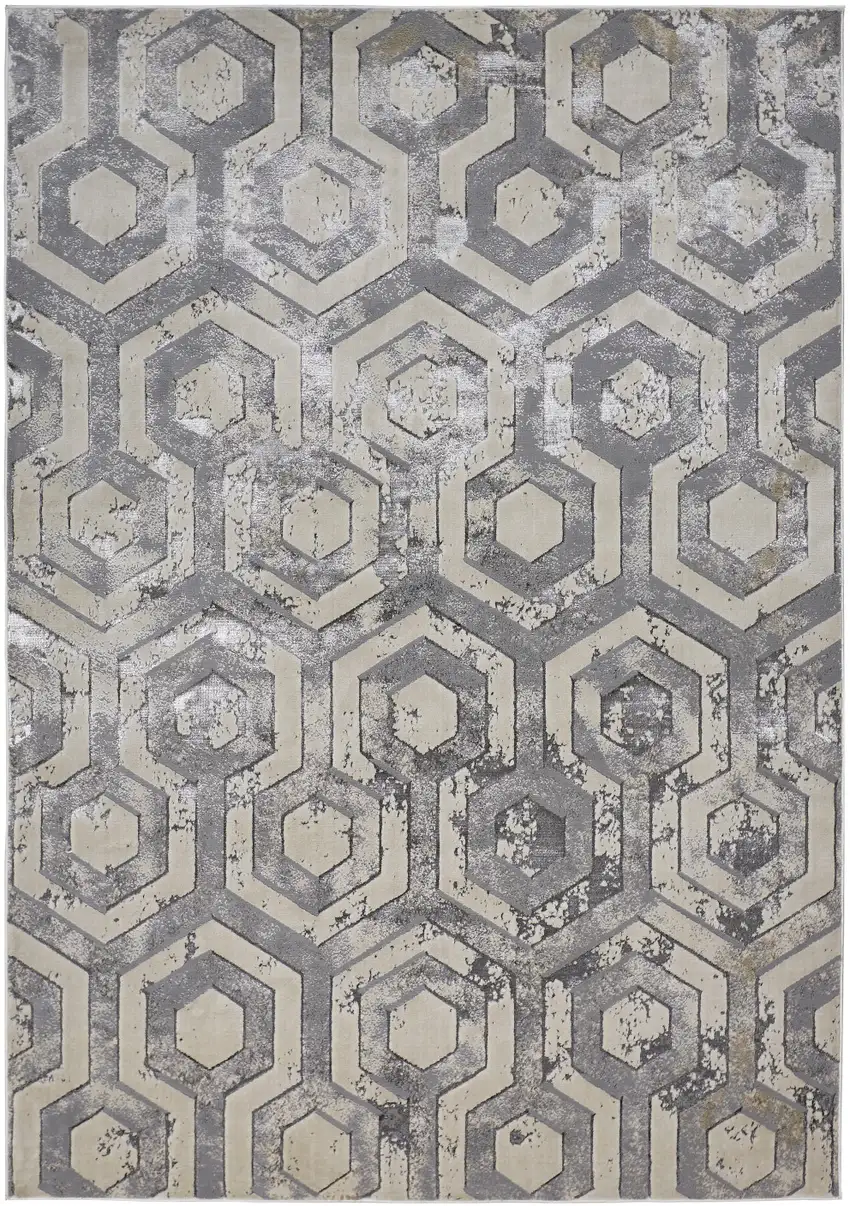 Taupe And Gray Abstract Distressed Area Rug Photo 2