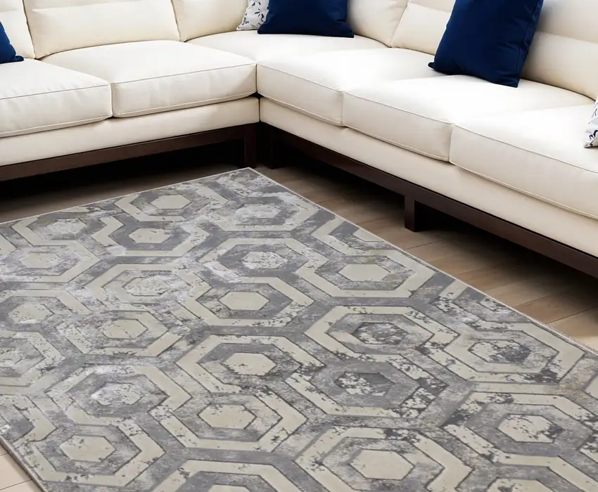 Taupe And Gray Abstract Distressed Area Rug Photo 1