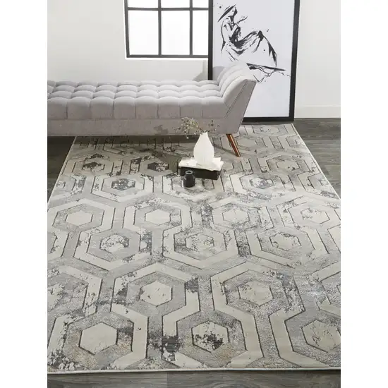 Gray Taupe And Silver Abstract Distressed Area Rug Photo 9