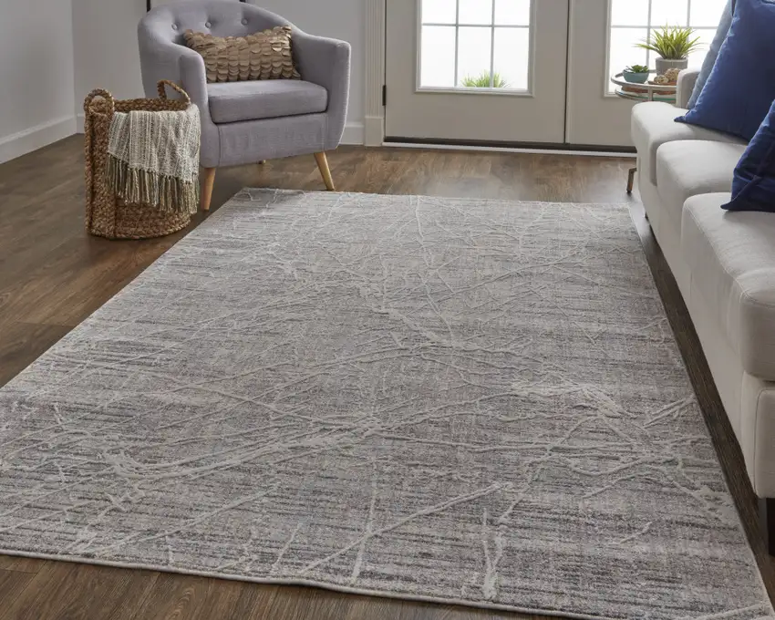 Taupe And Gray Abstract Power Loom Distressed Stain Resistant Area Rug Photo 7