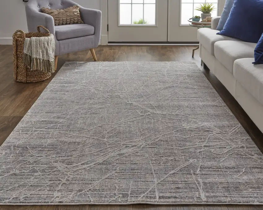 Taupe And Gray Abstract Power Loom Distressed Stain Resistant Area Rug Photo 6