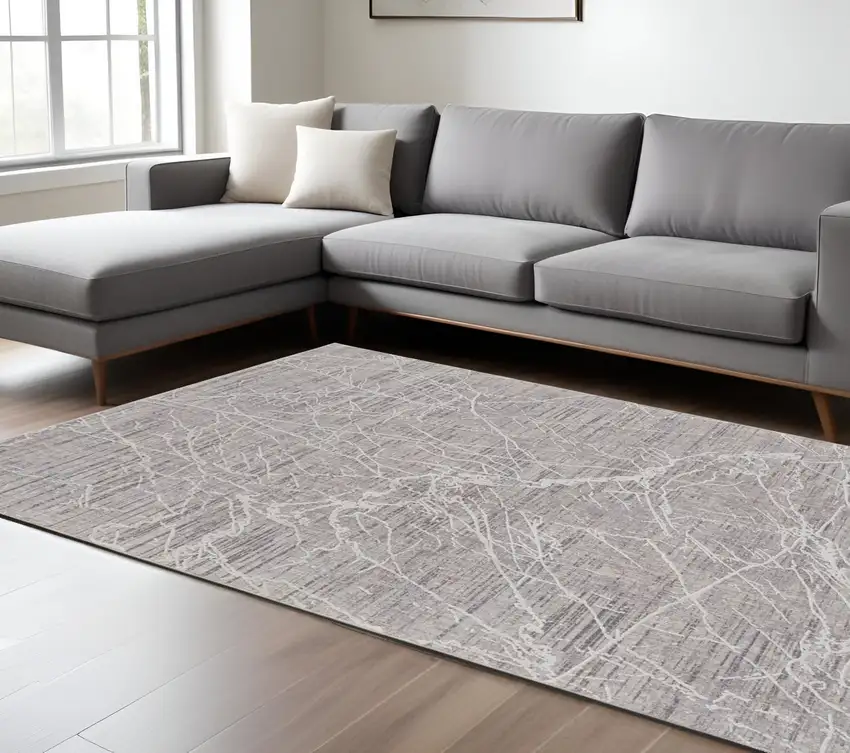 Gray Abstract Power Loom Distressed Area Rug Photo 1