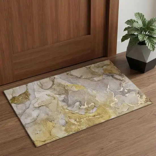 Taupe And Gray Abstract Washable Area Rug With UV Protection Photo 1