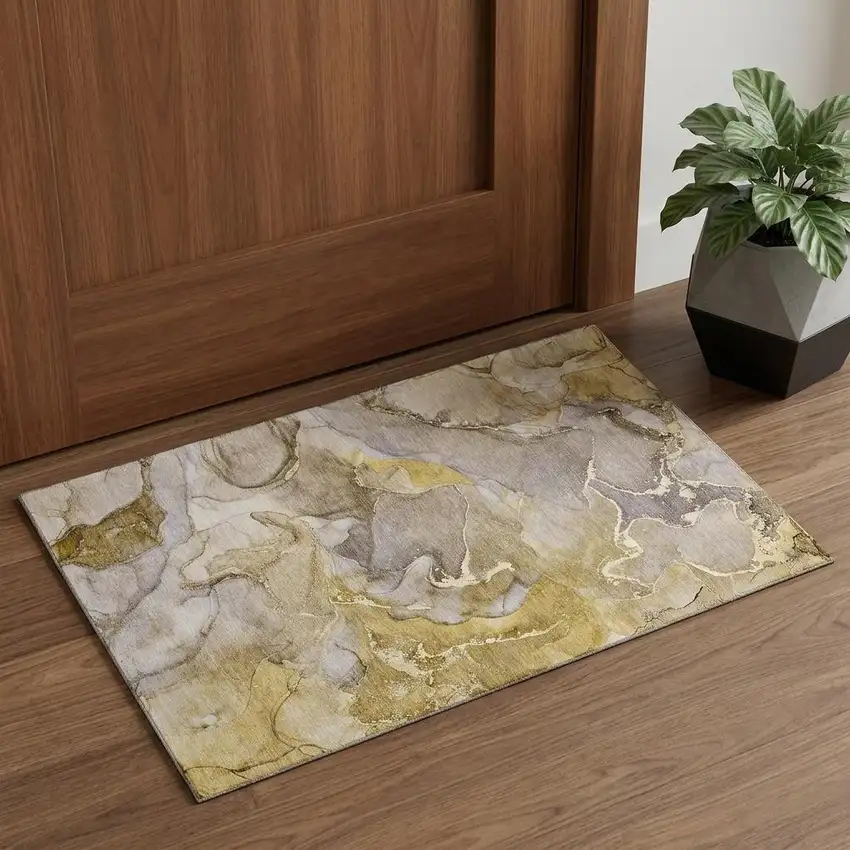 Taupe And Gray Abstract Washable Area Rug With UV Protection Photo 1