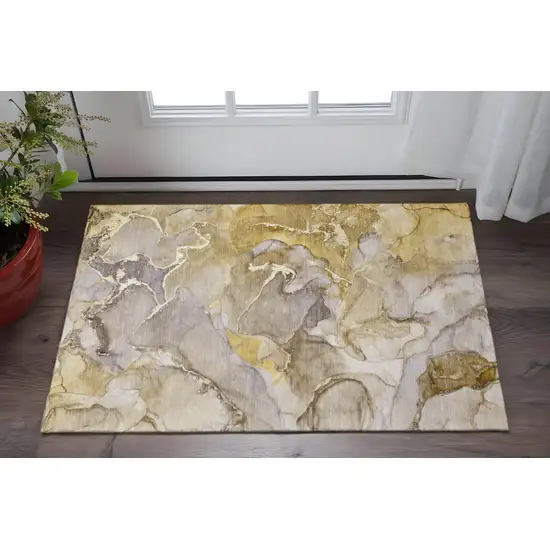 Taupe And Gray Abstract Washable Area Rug With UV Protection Photo 2