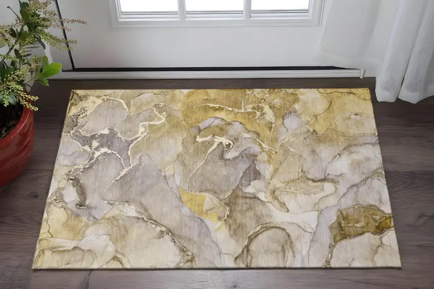 Taupe And Gray Abstract Washable Area Rug With UV Protection Photo 2