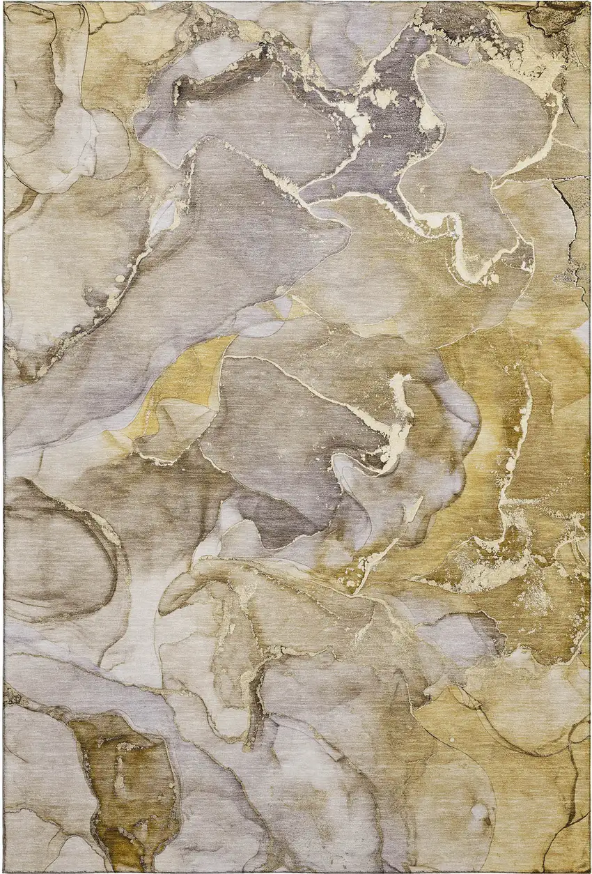 Taupe And Gray Abstract Washable Area Rug With UV Protection Photo 1