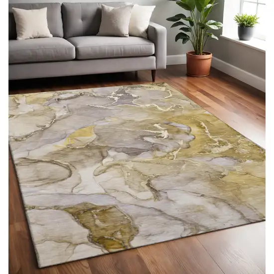 Taupe And Gray Abstract Washable Area Rug With UV Protection Photo 2