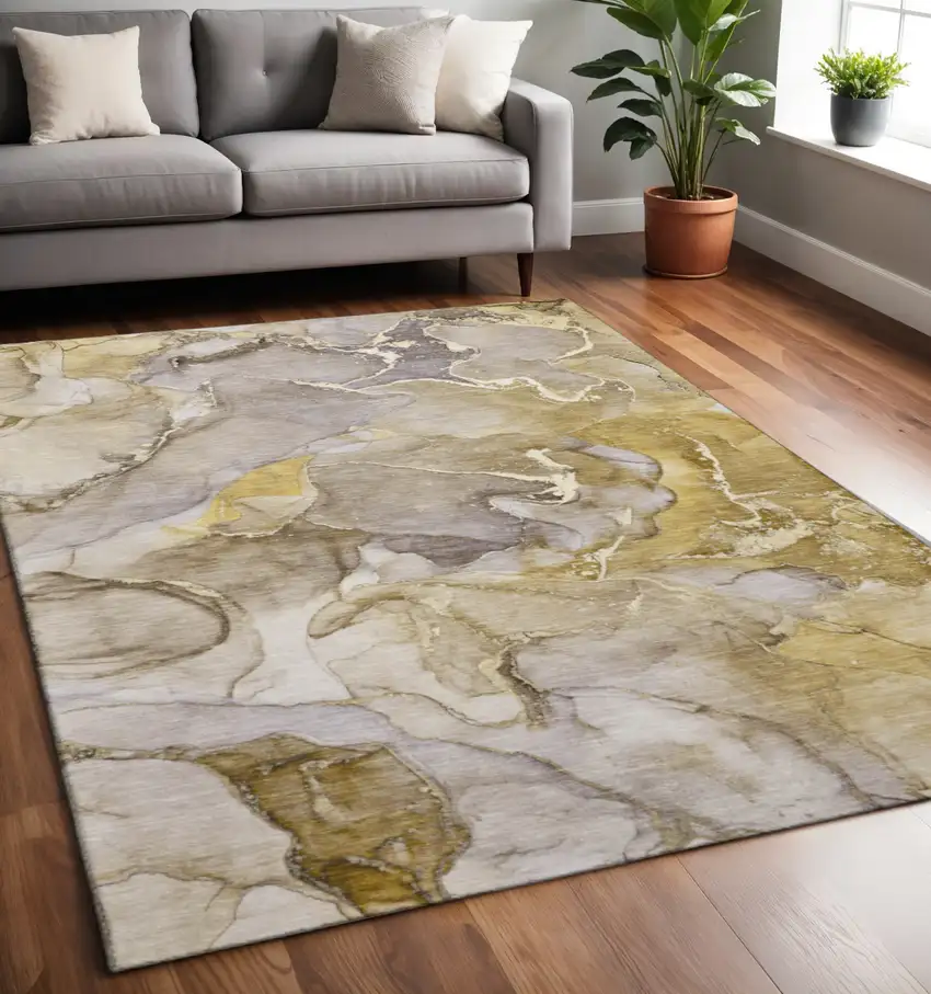 Taupe And Gray Abstract Washable Area Rug With UV Protection Photo 2