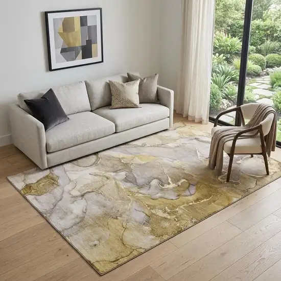 Taupe And Gray Abstract Washable Area Rug With UV Protection Photo 1