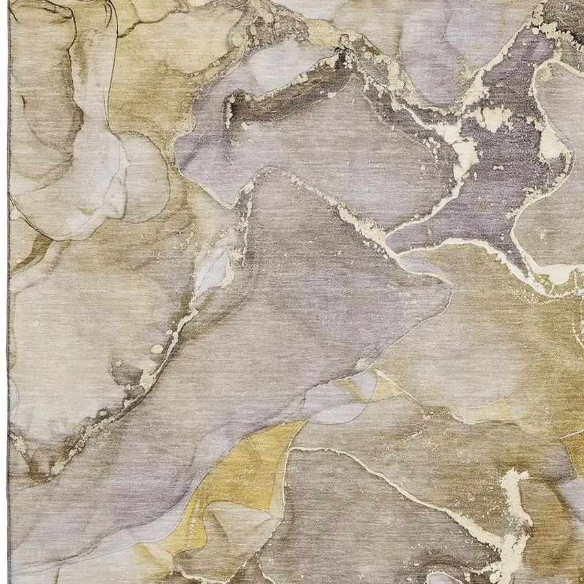 Taupe And Gray Abstract Washable Area Rug With UV Protection Photo 3