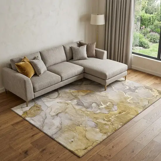 Taupe And Gray Abstract Washable Area Rug With UV Protection Photo 1