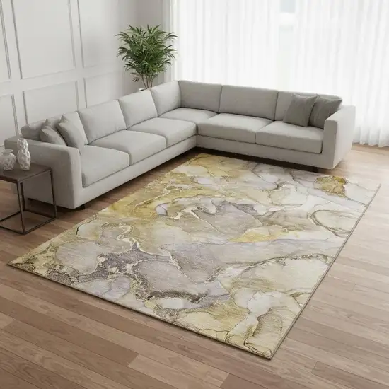 Taupe And Gray Abstract Washable Area Rug With UV Protection Photo 1