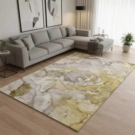 Taupe And Gray Abstract Washable Area Rug With UV Protection Photo 1