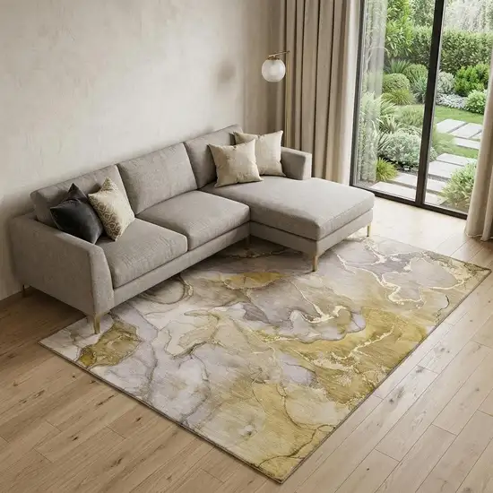 Taupe And Gray Abstract Washable Area Rug With UV Protection Photo 1