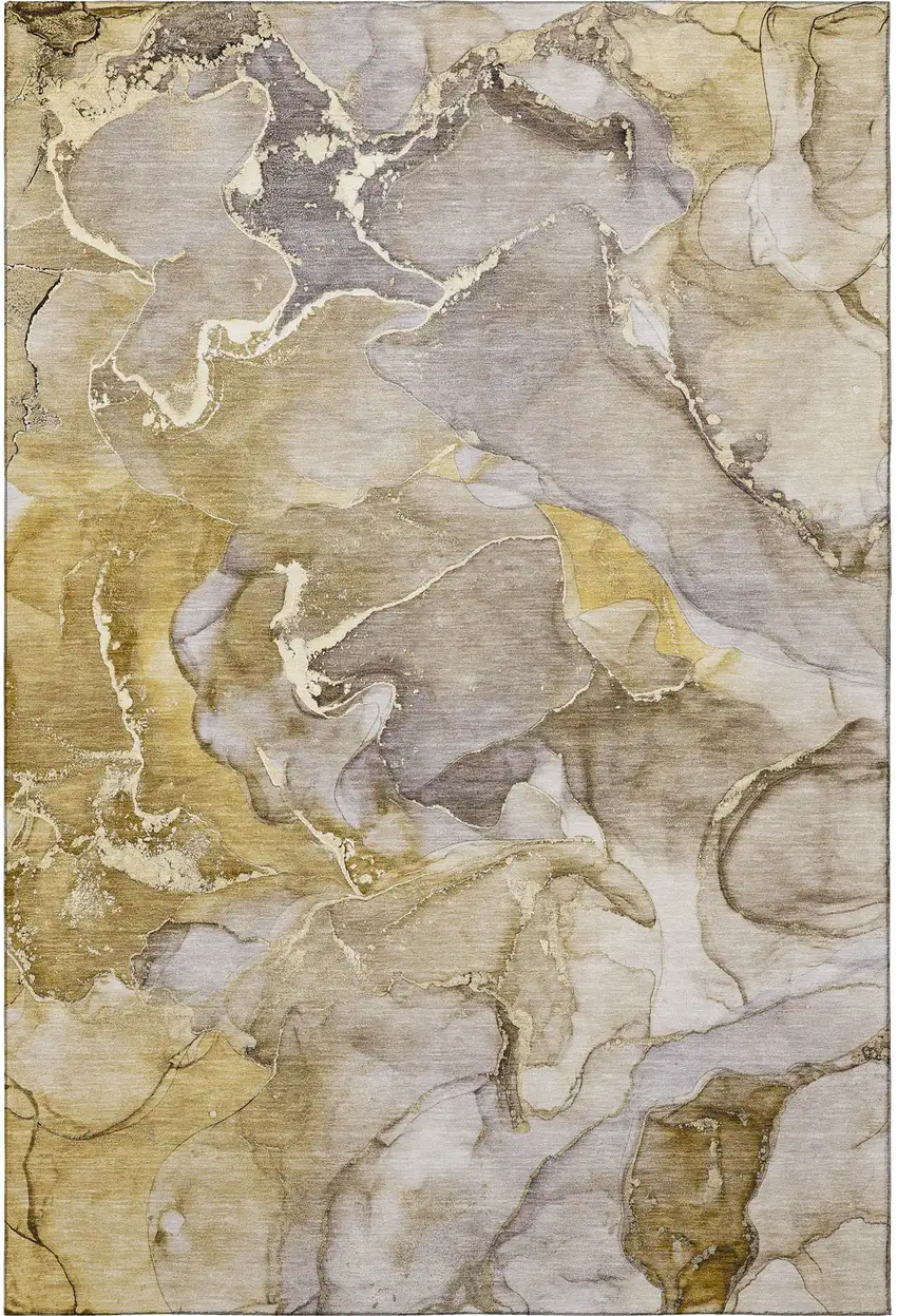 Taupe And Gray Abstract Washable Area Rug With UV Protection Photo 3