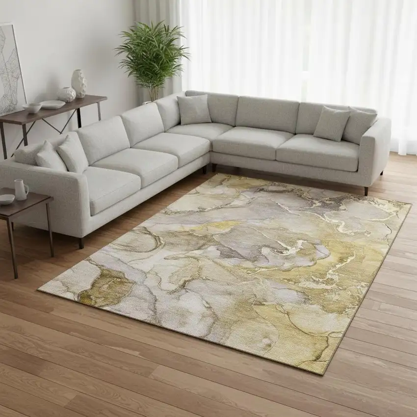 Taupe And Gray Abstract Washable Area Rug With UV Protection Photo 3