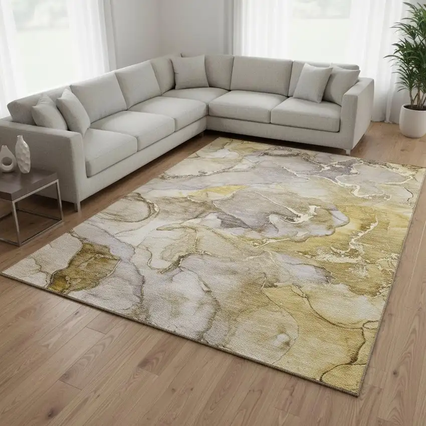 Taupe And Gray Abstract Washable Area Rug With UV Protection Photo 1