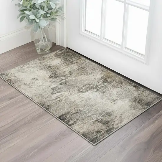 Taupe And Gray Abstract Washable Area Rug With UV Protection Photo 1