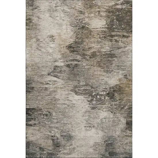 Taupe And Gray Abstract Washable Area Rug With UV Protection Photo 2
