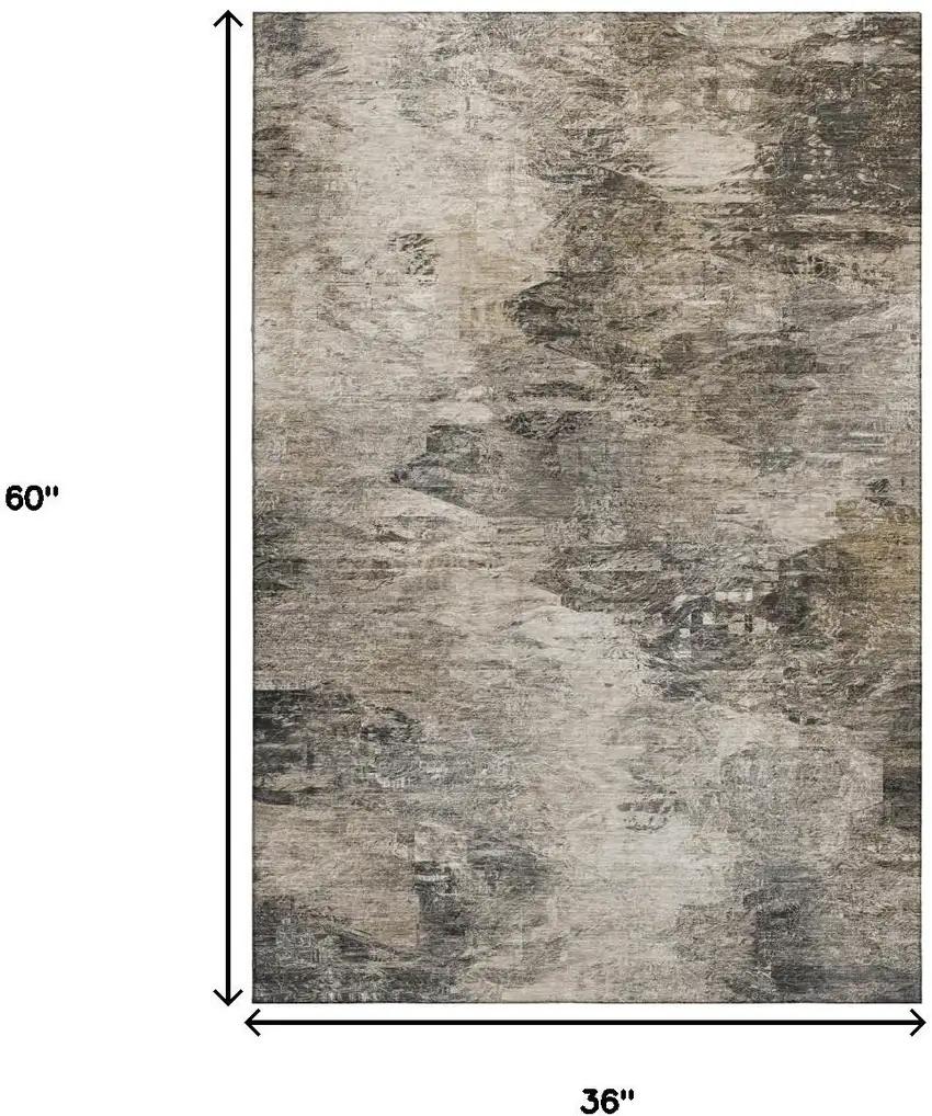 Taupe And Gray Abstract Washable Area Rug With UV Protection Photo 3