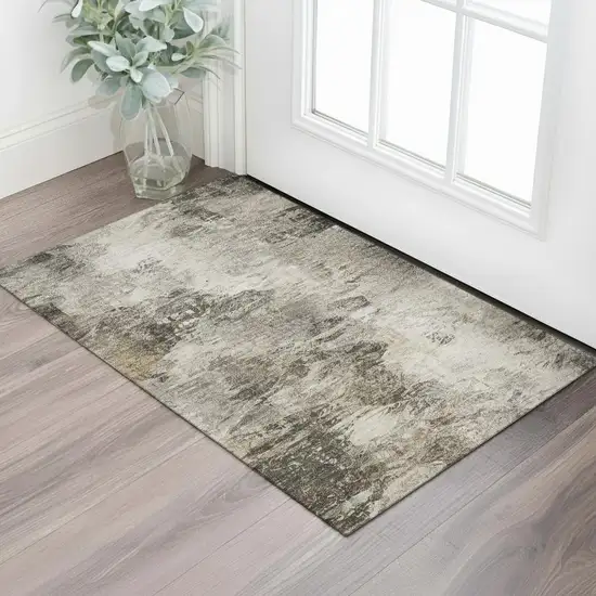 Taupe And Gray Abstract Washable Area Rug With UV Protection Photo 1