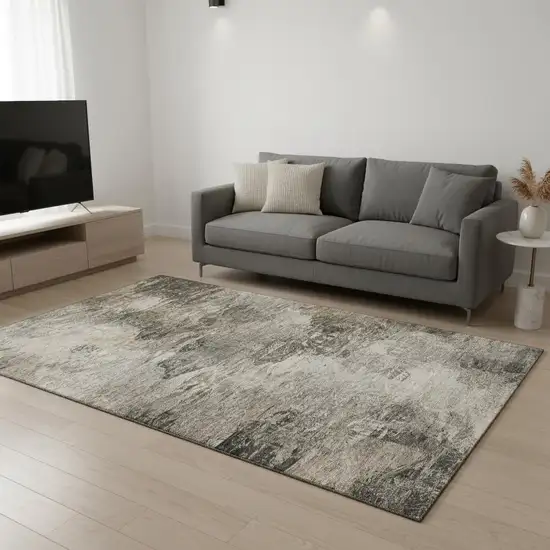 Taupe And Gray Abstract Washable Area Rug With UV Protection Photo 2