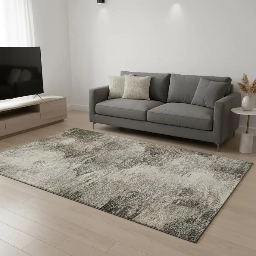 Taupe And Gray Abstract Washable Area Rug With UV Protection Photo 2