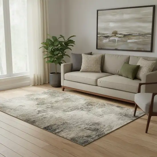 Taupe And Gray Abstract Washable Area Rug With UV Protection Photo 1