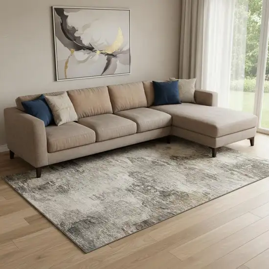 Taupe And Gray Abstract Washable Area Rug With UV Protection Photo 1